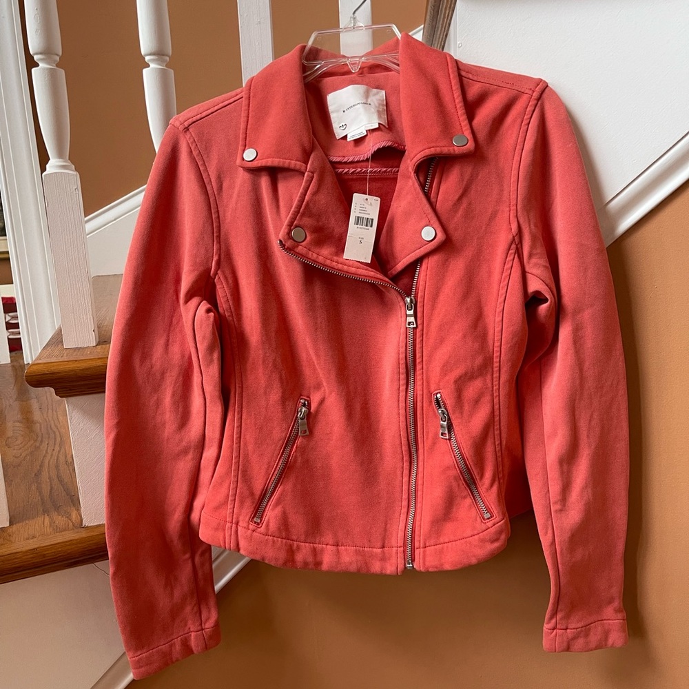 Anthropologie NWT Sz S, top rated super cool The Saige Knit Moto Bomber Jacket